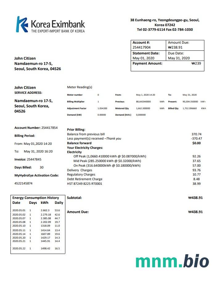 Korea Eximbank szablon w formacie Word i PDF, dobre dla adresu udowodnić